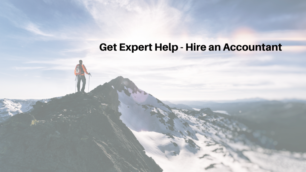 Person climbing to summit; text reads: Get Expert Help - Hire an Accountant