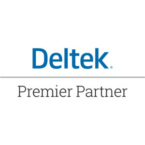 Logo - Deltek in blue, premier partner below the line